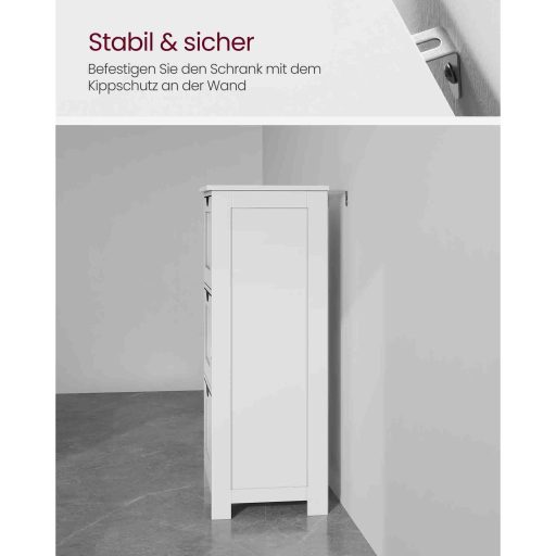 VASAGLE Fürdőszobai Padlószekrény, Keskeny Tárolóegység 3 Fiókkal, 32 x 30 x 81 cm,