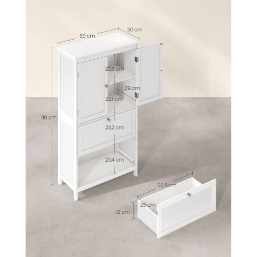 VASAGLE Fürdőszobai Padlószekrény, Fürdőszobai Tárolóegység, Szabadon Álló Fürdőszobai
