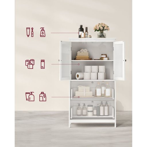 VASAGLE Fürdőszobai Padlószekrény, Fürdőszobai Tárolóegység, Szabadon Álló Fürdőszobai