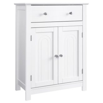 VASAGLE BBC61WT fürdőszobai fiókos szekrény, vidéki ház stílusú konyhaszekrény, fa, fehér,