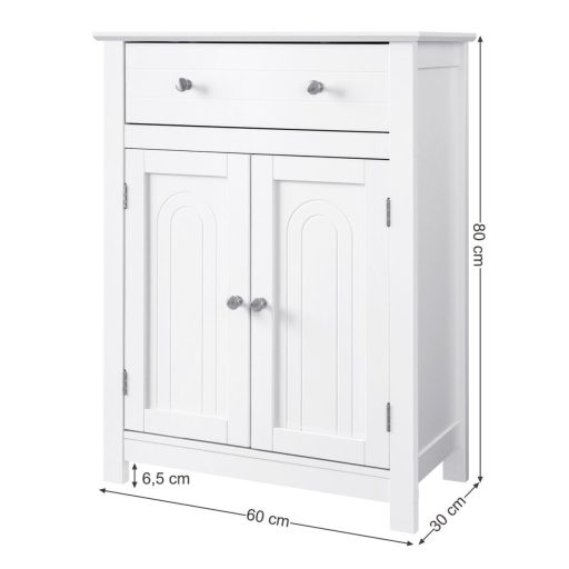 VASAGLE BBC61WT fürdőszobai fiókos szekrény, vidéki ház stílusú konyhaszekrény, fa, fehér,