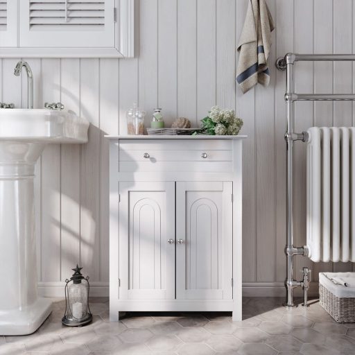 VASAGLE BBC61WT fürdőszobai fiókos szekrény, vidéki ház stílusú konyhaszekrény, fa, fehér,