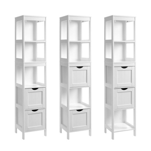 VASAGLE Magas szekrény, fürdőszobai szekrény, fürdőszobai kellékek tárolására, 2 fiókkal