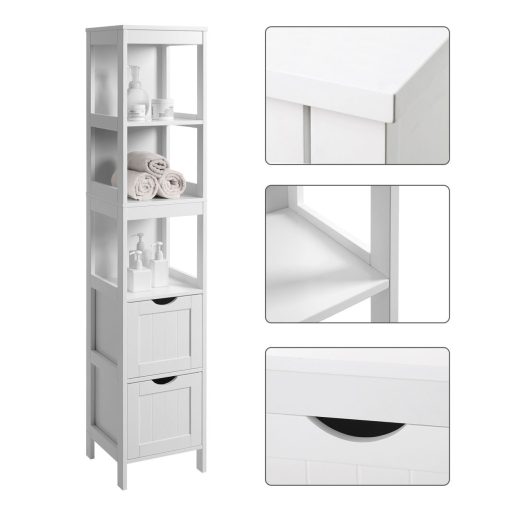 VASAGLE Magas szekrény, fürdőszobai szekrény, fürdőszobai kellékek tárolására, 2 fiókkal