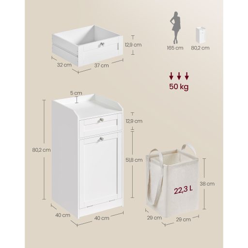 VASAGLE fürdőszobai szekrény szennyestartóval, fürdőszobai tárolóegység 1 fiókkal és 1