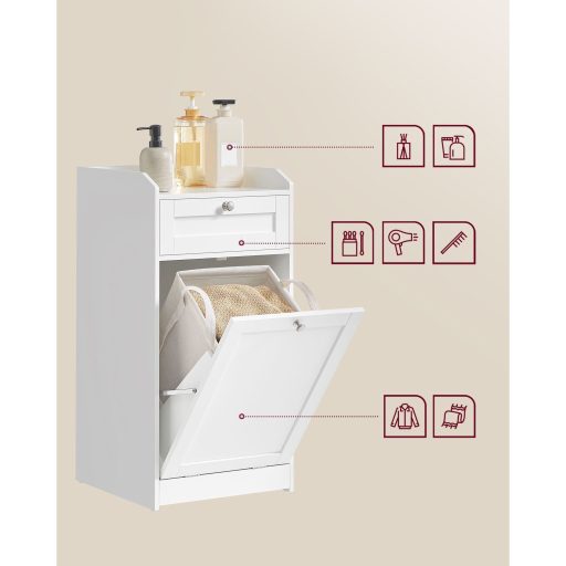 VASAGLE fürdőszobai szekrény szennyestartóval, fürdőszobai tárolóegység 1 fiókkal és 1