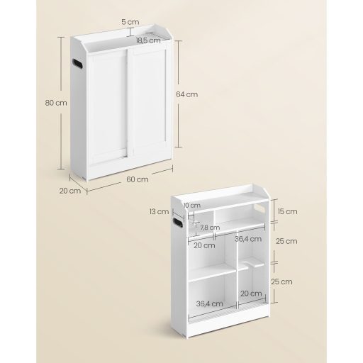 VASAGLE Fürdőszobai Szekrény, Keskeny Fürdőszobai Tárolóegység, WC-papír Tartó és Kefe