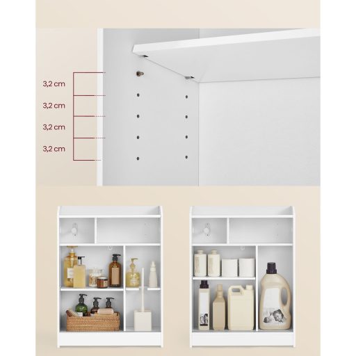 VASAGLE Fürdőszobai Szekrény, Keskeny Fürdőszobai Tárolóegység, WC-papír Tartó és Kefe