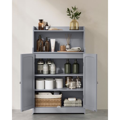 VASAGLE Fürdőszobai Tárolószekrény, Fürdőszobai Állószekrény 2 Ajtóval, 2 Állítható