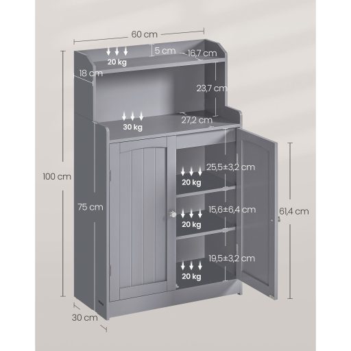 VASAGLE Fürdőszobai Tárolószekrény, Fürdőszobai Állószekrény 2 Ajtóval, 2 Állítható