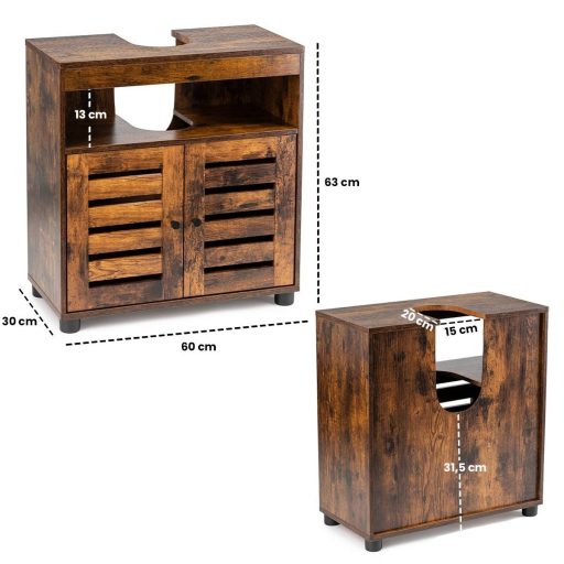 VASAGLE mosdó alatti szekrény, fürdőszobai mosdóegység, tárolószekrény, 60 x 30 x 63 cm, 2