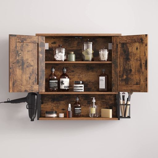 VASAGLE Fürdőszobai Szekrény, Fürdőszobai Szekrény, Fali Szekrény, Tároló Szekrény, 2