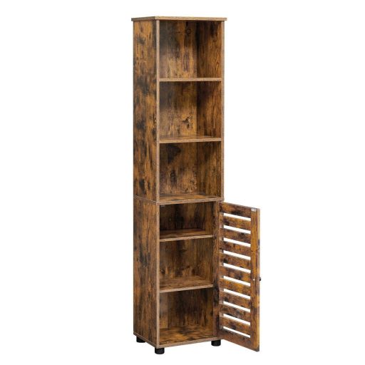 VASAGLE Fürdőszobai Szekrény, Magas Fürdőszobai Szekrény, 3 Nyitott Rekesszel, 2 Állítható