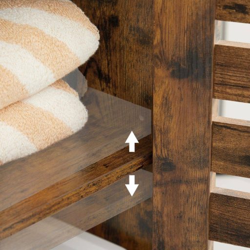 VASAGLE Fürdőszobai Szekrény, Magas Fürdőszobai Szekrény, 3 Nyitott Rekesszel, 2 Állítható