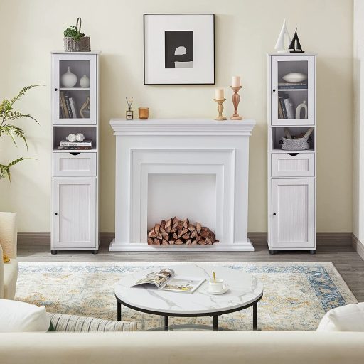 VASAGLE Fürdőszobai Szekrény, Oszlop Tárolóegység Állítható Polcokkal, Ajtós