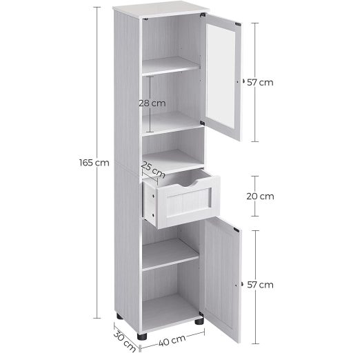 VASAGLE Fürdőszobai Szekrény, Oszlop Tárolóegység Állítható Polcokkal, Ajtós