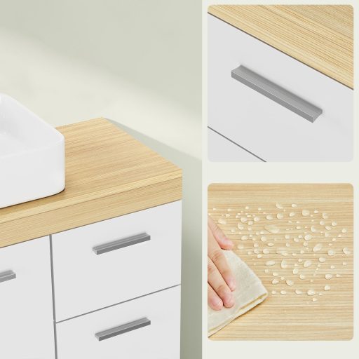 VASAGLE BBK503K01 Fésülködőasztal 3 Nagy Fiókkal, Fürdőszobai Szekrény, 2 Rekesz az Ajtó