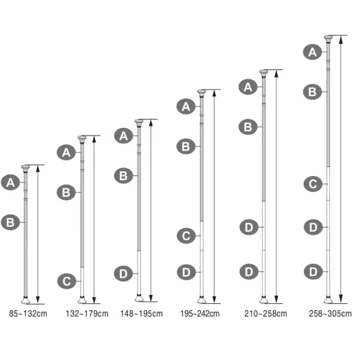 SONGMICS Állítható Fürdőszobai Sarokpolc, Teleszkópos Zuhanykabin Polc, 85-305 cm, Padlótól