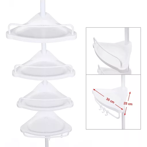 SONGMICS Állítható Fürdőszobai Sarokpolc, Teleszkópos Zuhanykabin Polc, 85-305 cm, Padlótól