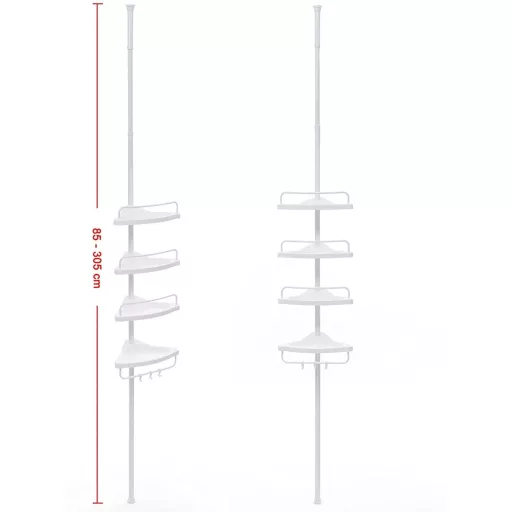 SONGMICS Állítható Fürdőszobai Sarokpolc, Teleszkópos Zuhanykabin Polc, 85-305 cm, Padlótól