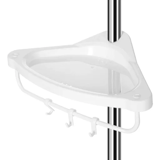 SONGMICS Állítható Fürdőszobai Sarokpolc, Teleszkópos Zuhanykabin Polc, 95-300 cm, Padlótól