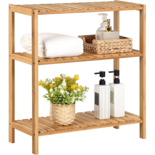 SONGMICS BCB33Y Bambusz Polc Egység a Fürdőszobába/Konyhába/Cipőtartó, 60 x 26 x 66 cm