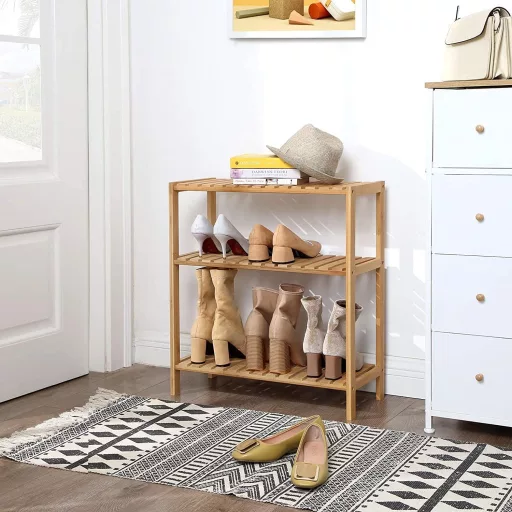 SONGMICS BCB33Y Bambusz Polc Egység a Fürdőszobába/Konyhába/Cipőtartó, 60 x 26 x 66 cm