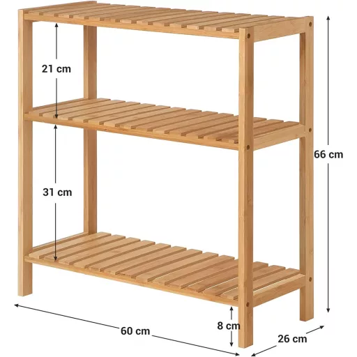 SONGMICS BCB33Y Bambusz Polc Egység a Fürdőszobába/Konyhába/Cipőtartó, 60 x 26 x 66 cm