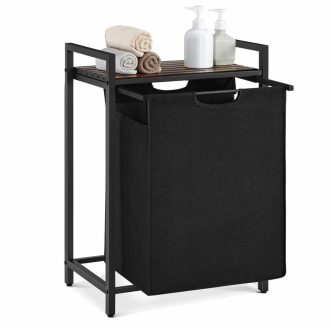 VASAGLE Szennyestartó Kosár, Szennyestartó, Kihúzható és Kivehető Szennyestáska, Polc, Fém