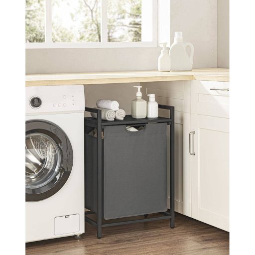 VASAGLE Szennyestartó Kosár, Szennyestartó, Kihúzható és Kivehető Szennyestáska, Polc, Fém