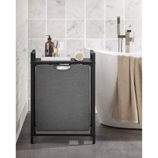 VASAGLE Szennyestartó Kosár, Szennyestartó, Kihúzható és Kivehető Szennyestáska, Polc, Fém