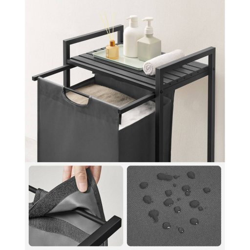 VASAGLE Szennyestartó Kosár, Szennyestartó, Kihúzható és Kivehető Szennyestáska, Polc, Fém