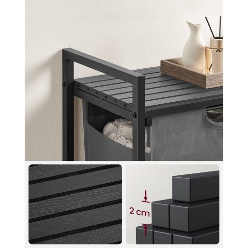 VASAGLE Szennyestartó Kosár, Szennyestartó, Kihúzható és Kivehető Szennyestáska, Polc, Fém