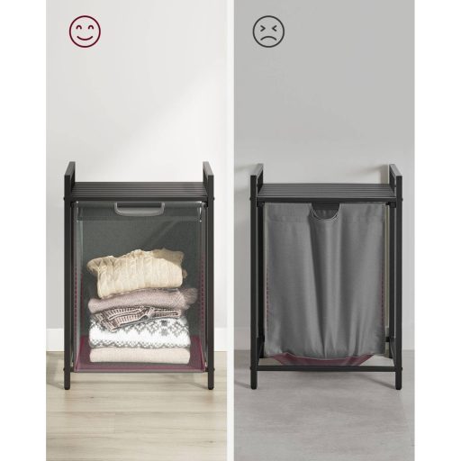 VASAGLE Szennyestartó Kosár, Szennyestartó, Kihúzható és Kivehető Szennyestáska, Polc, Fém