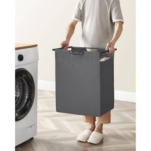 VASAGLE Szennyestartó Kosár, Szennyestartó, Kihúzható és Kivehető Szennyestáska, Polc, Fém