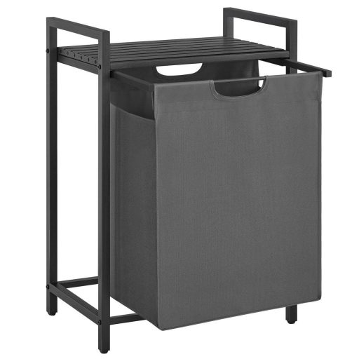 VASAGLE Szennyestartó Kosár, Szennyestartó, Kihúzható és Kivehető Szennyestáska, Polc, Fém