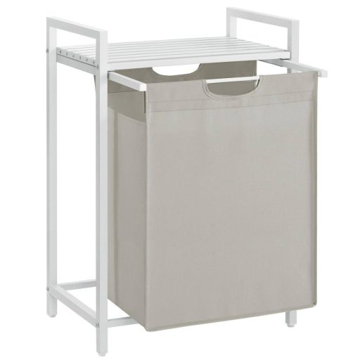 VASAGLE Szennyestartó Kosár, Szennyestartó, Kihúzható és Kivehető Szennyestáska, Polc, Fém