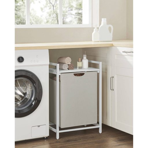 VASAGLE Szennyestartó Kosár, Szennyestartó, Kihúzható és Kivehető Szennyestáska, Polc, Fém