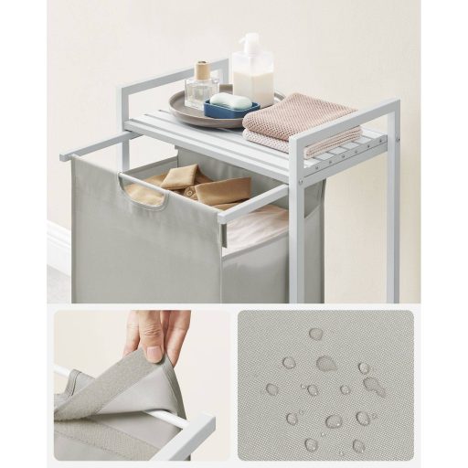 VASAGLE Szennyestartó Kosár, Szennyestartó, Kihúzható és Kivehető Szennyestáska, Polc, Fém