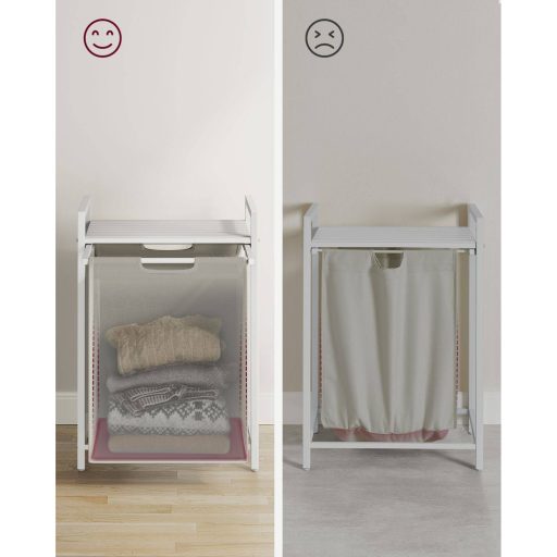 VASAGLE Szennyestartó Kosár, Szennyestartó, Kihúzható és Kivehető Szennyestáska, Polc, Fém