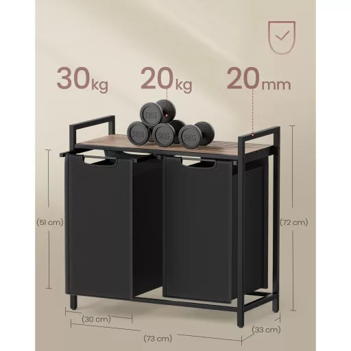 Szennyestartó, 2 rekeszes, kihúzható és levehető zsákkal, fém keret, 2x46L
