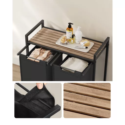 Szennyestartó, 2 rekeszes, kihúzható és levehető zsákkal, fém keret, 2x46L