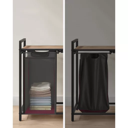 Szennyestartó, 2 rekeszes, kihúzható és levehető zsákkal, fém keret, 2x46L