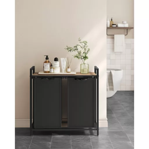 Szennyestartó, 2 rekeszes, kihúzható és levehető zsákkal, fém keret, 2x46L
