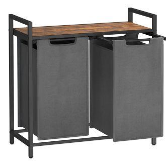 VASAGLE Szennyestartó Kosár, 2 Rekeszes Szennyestartó, Oxford Szövet, Kihúzható és