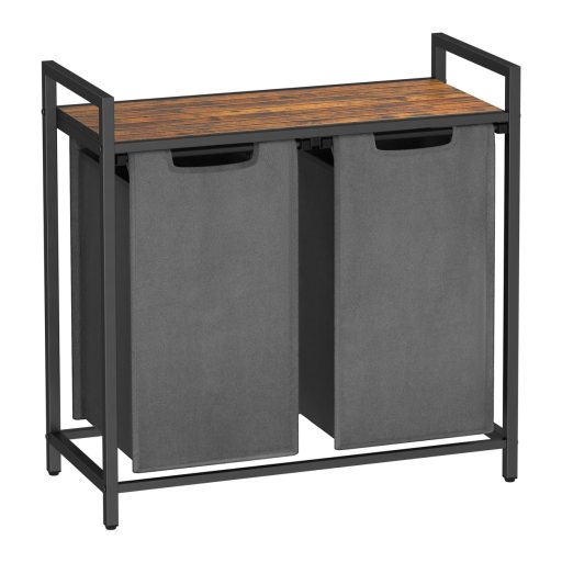 VASAGLE Szennyestartó Kosár, 2 Rekeszes Szennyestartó, Oxford Szövet, Kihúzható és