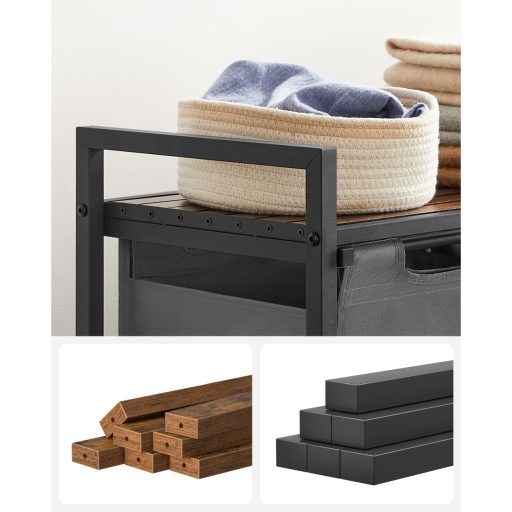 VASAGLE Szennyestartó Kosár, 2 Rekeszes Szennyestartó, Oxford Szövet, Kihúzható és