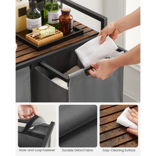 VASAGLE Szennyestartó Kosár, 2 Rekeszes Szennyestartó, Oxford Szövet, Kihúzható és