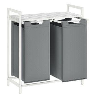 VASAGLE Szennyestartó Kosár, 2 Rekeszes, Polcos Szennyestartó Kosár, Oxford Szövet