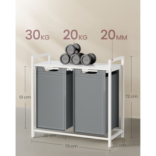 VASAGLE Szennyestartó Kosár, 2 Rekeszes, Polcos Szennyestartó Kosár, Oxford Szövet